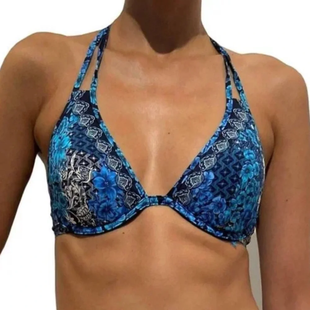 Johnny Was Blue Phoenix Halter‎ Top size small